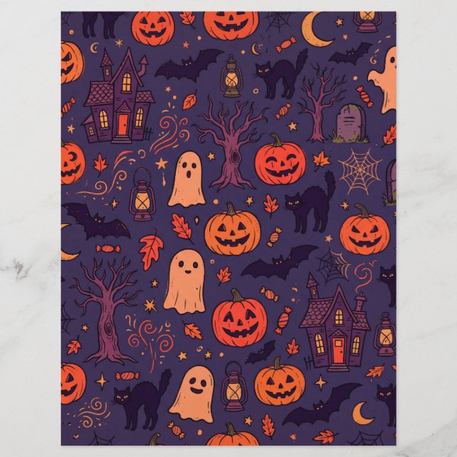 Halloween-pumpor Spöken & Katter Scrapbookpapper (Framsida)