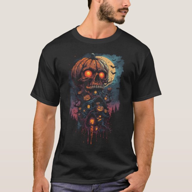 Halloween-pumpskalle med ondskefullt glödande ögon t shirt (Framsida)