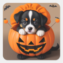 Halloween Puppy i en pumpdekal Fyrkantigt Klistermärke