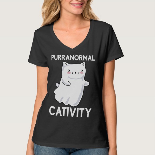 Halloween  Purranormal Cativity Ghost Cat T Shirt (Framsida)