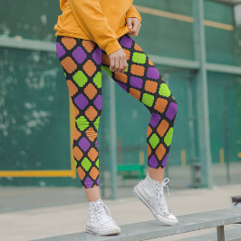 Halloween Quatrefoil Orange Lila Mönster Leggings