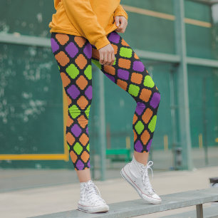 Halloween Quatrefoil Orange Lila Mönster Leggings