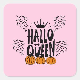 Halloween Queen, HalloQueen, Retro Halloween Art Fyrkantigt Klistermärke