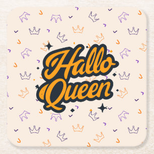 Halloween Queen, HalloQueen, Retro Halloween Art Underlägg Papper Kvadrat