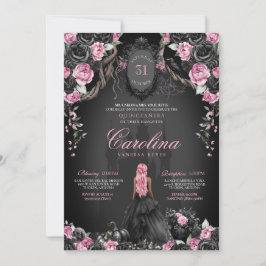 Halloween Quinceañera Black & Rosa Gothic Princess Inbjudningar