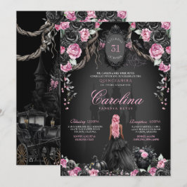 Halloween Quinceañera Black & Rosa Gothic Princess Inbjudningar