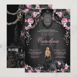Halloween Quinceañera Black & Rosa Gothic Princess Inbjudningar