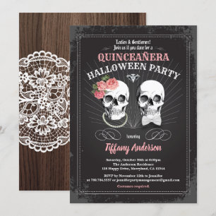 Halloween Quinceañera födelsedagsfest svart rosa Inbjudningar