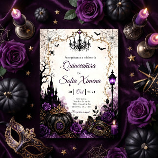 Halloween quinceañera gotisk lila svart inbjudningar