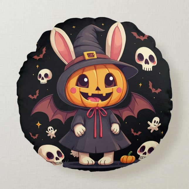 Halloween Rabbit Round Pillow Rund Kudde (Framsidan)