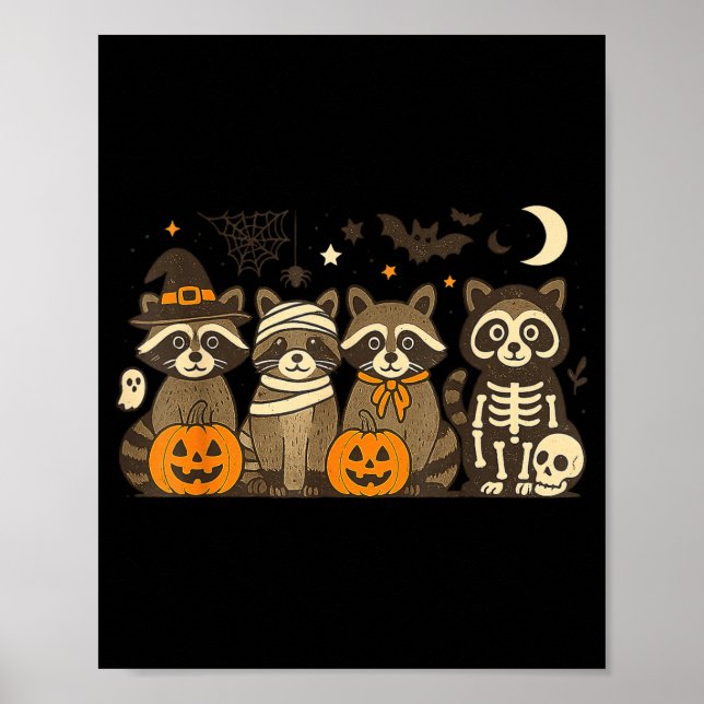 Halloween Raccoon Costumes Ghost Witch Mummy Men W Poster (Framsidan)