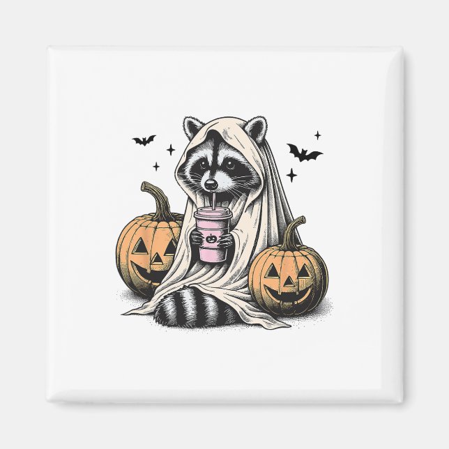 Halloween Raccoon Ghost Magnet (Framsidan)