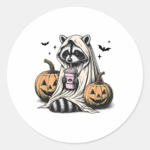 Halloween Raccoon Ghost Runt Klistermärke