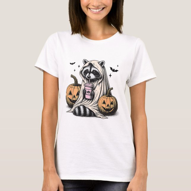 Halloween Raccoon Ghost T Shirt (Framsida)