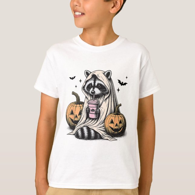 Halloween Raccoon Ghost T Shirt (Framsida)