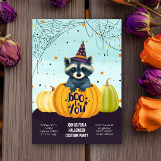 Halloween Raccoon Pumpkin Cute Costume Party Inbjudningar