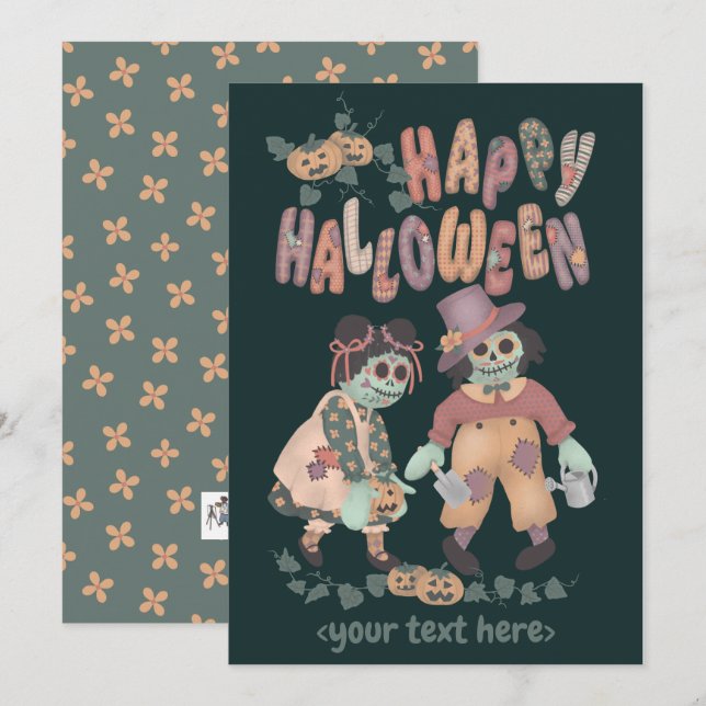 Halloween Rag Doll Zombies (2) - gratulationskort Julkort (Fram/baksida)