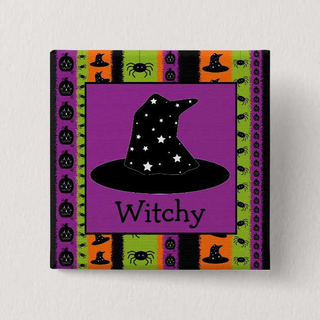Halloween Rand Witch Hat Button Knapp (Framsida)