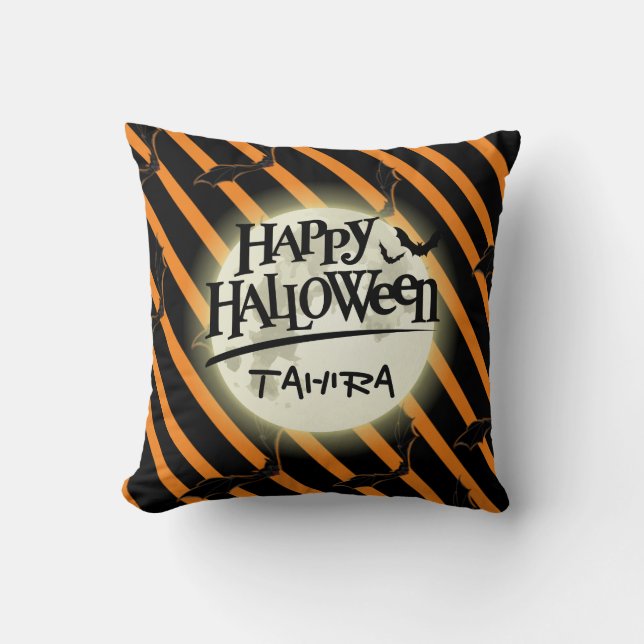 Halloween-ränder och fladdermöss kudde (Framsida)