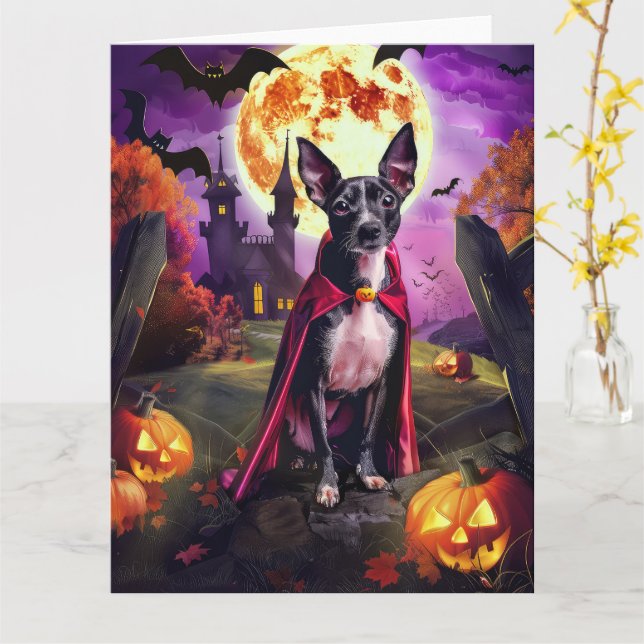 Halloween Rat Terrier Vampire Pumpa Skrämmande  Kort (Gul blomma)