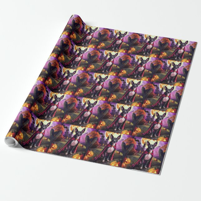 Halloween Rat Terrier Vampyr Pumpor Skräck  Presentpapper (Utrullad)