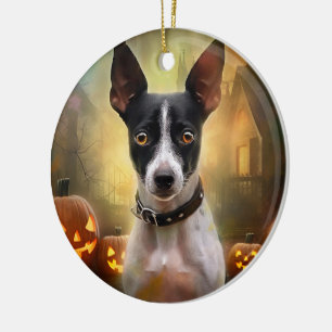 Halloween Råtta Terrier med pumpkins Scary Julgransprydnad Keramik