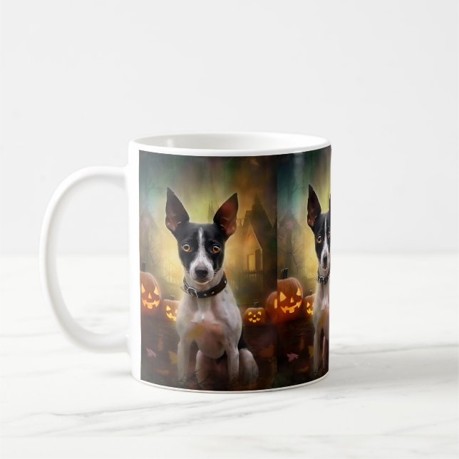 Halloween Råtta Terrier med pumpkins Scary Kaffemugg (Vänster)