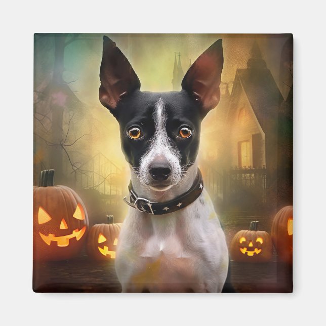 Halloween Råtta Terrier med pumpkins Scary Magnet (Framsidan)