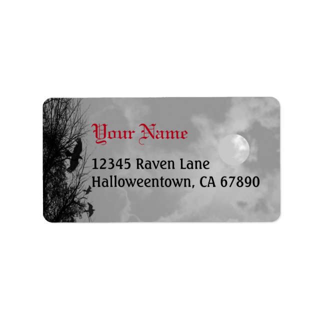 Halloween Raven Himlar Red Black Anpassningsbar Ad Adressetikett (Framsidan)