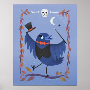 Halloween Raven Kråka Måne Art Skriv ut Poster