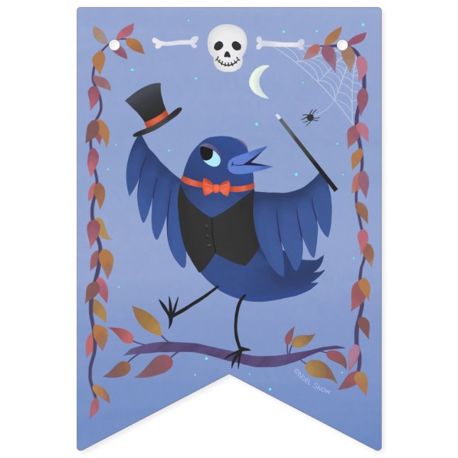 Halloween Raven Kråka Måne Blue Vimplar (Första flaggan)