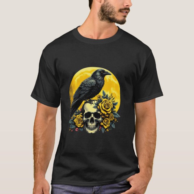 Halloween Raven Kråka Skull Kråka Halloween T Shir T Shirt (Framsida)