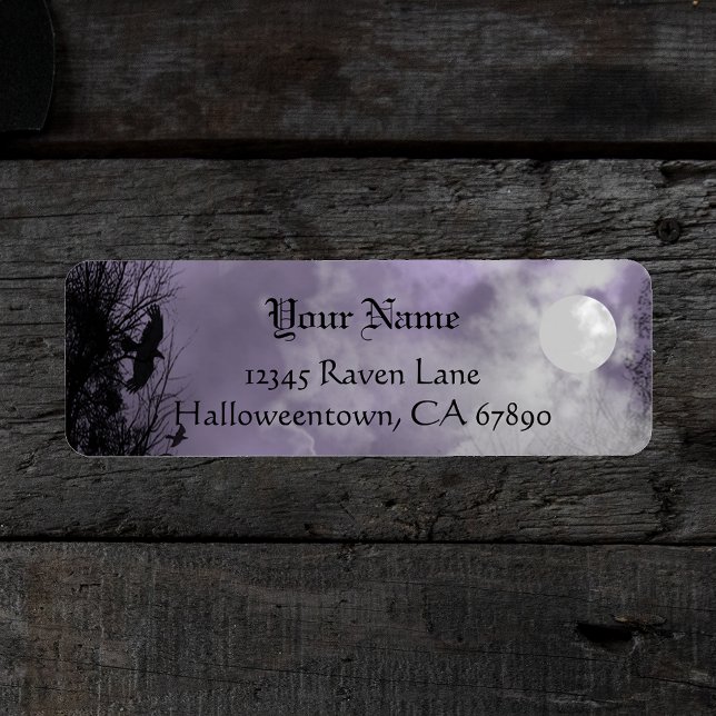 Halloween Raven Lila Himlar Anpassningsbar Address Returadress Etikett (Skapare uppladdad)