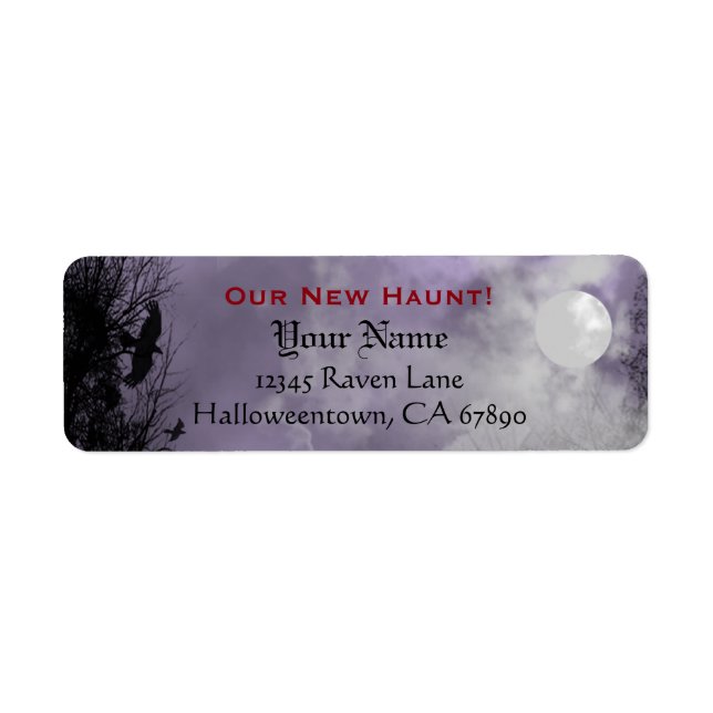Halloween Raven Lila Himlar Anpassningsbar Ny adre Returadress Etikett (Framsidan)