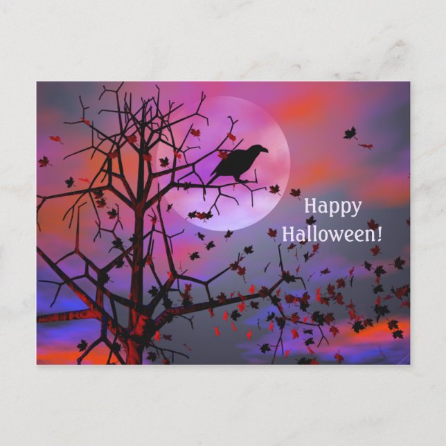 Halloween Raven Night Vykort (Framsida)