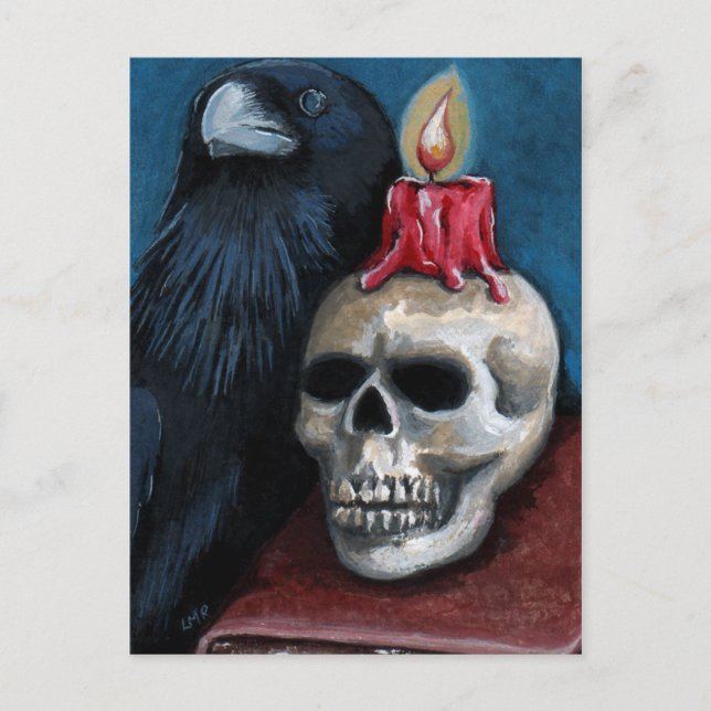 Halloween Raven, Skull- och ljusmålning Vykort (Framsida)