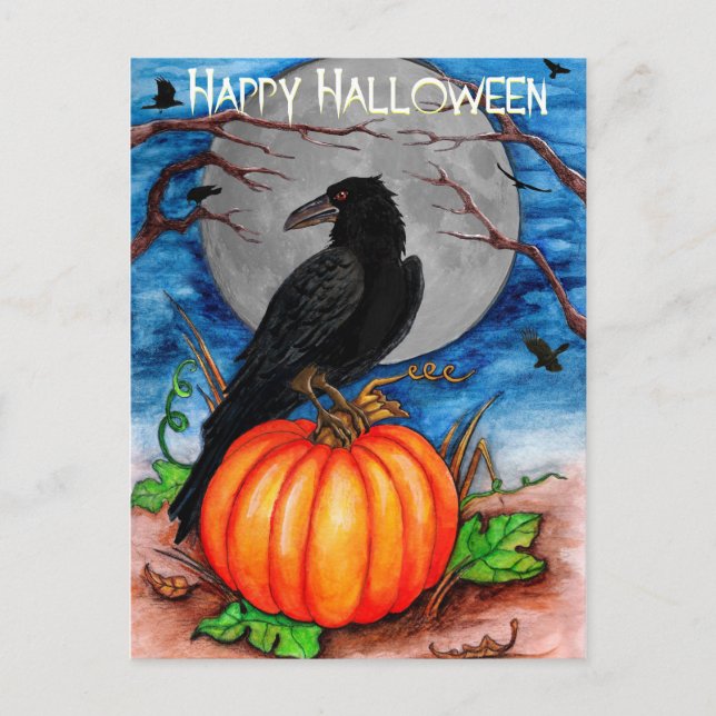 Halloween Raven Vykort (Framsida)