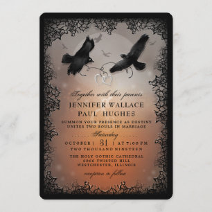 Halloween Ravens och Hearts Bröllop tillsammans me Inbjudningar