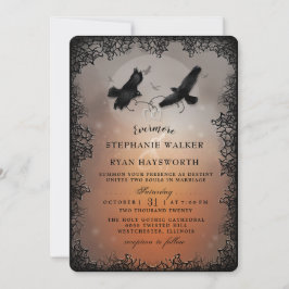 Halloween Ravens och Hearts Evermore Bröllop Inbjudningar