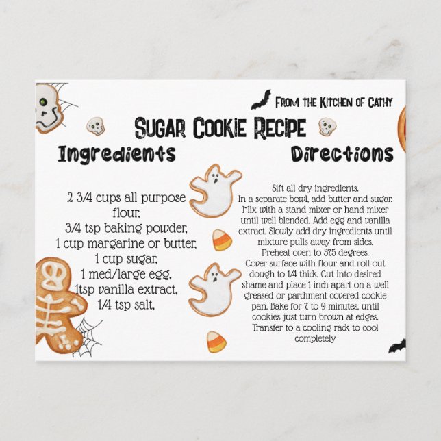 Halloween-receptkort, Halloween Cookies Vykort (Framsida)