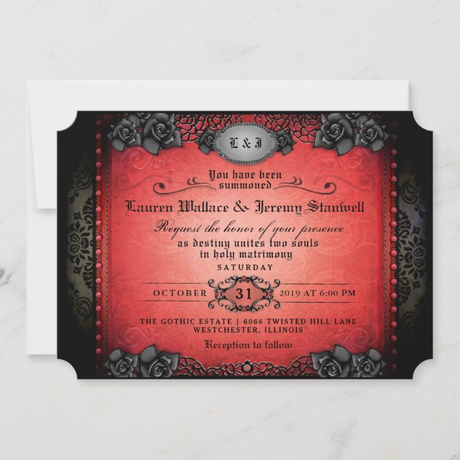 Halloween Red & Black Gothic Wedding RECEPTION Inbjudningar (Framsida)