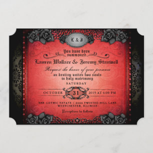 Halloween Red & Black Gothic Wedding RECEPTION Inbjudningar