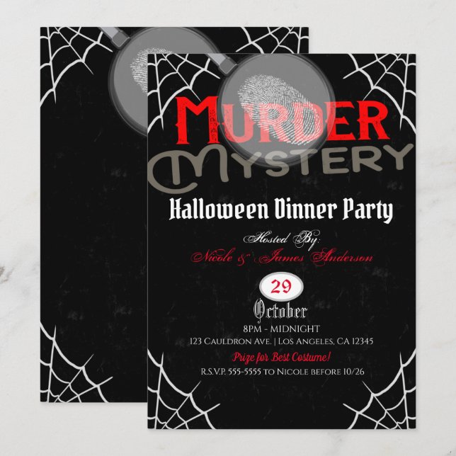 Halloween Red Black Murder Mystoppmiddag Party Inbjudningar (Fram/baksida)