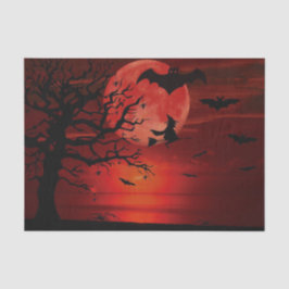 Halloween Red Full Moon Black Träd Witch Fladdermu