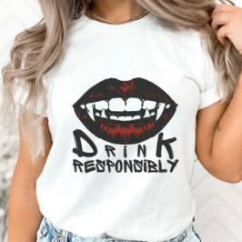 Halloween Red Läppar Vampire Fangs dricker ansvars T Shirt