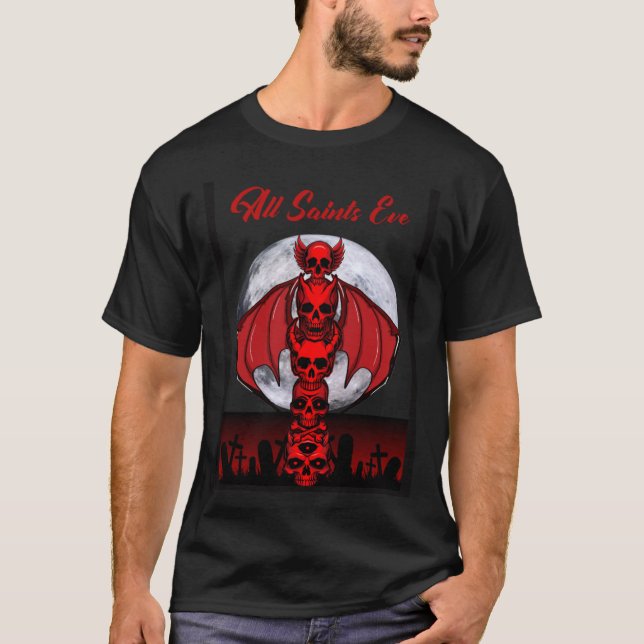 Halloween  Red Skull Winged Totem T Shirt (Framsida)