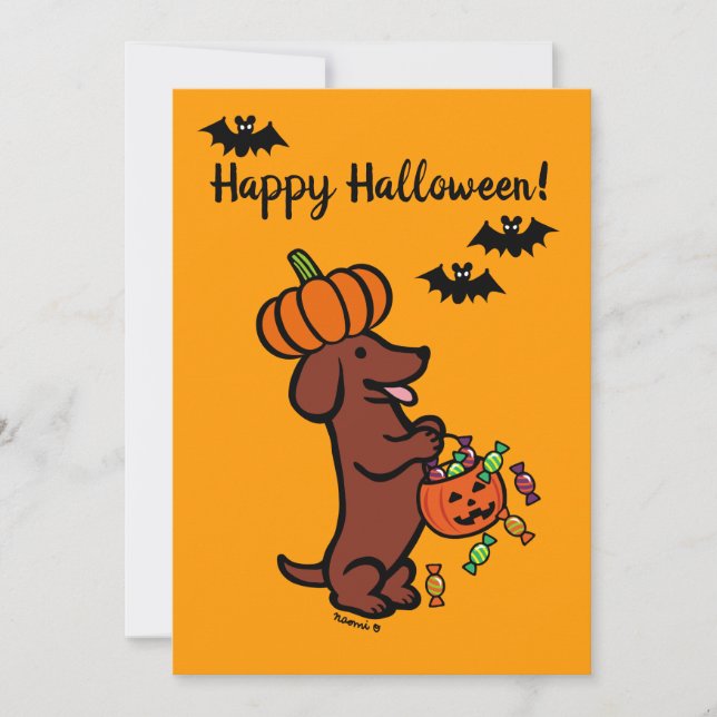 Halloween Red Smooth Hved Dachshund Kort (Framsida)