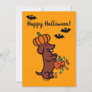 Halloween Red Smooth Hved Dachshund Kort