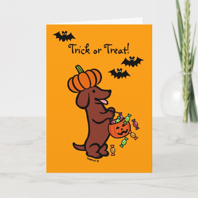 Halloween Red Smooth-styrt Dachshund-kort Kort (Framsida)
