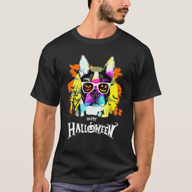 Halloween regnbåge Mops Hund Halloween Skräcknatt T Shirt (Framsida)